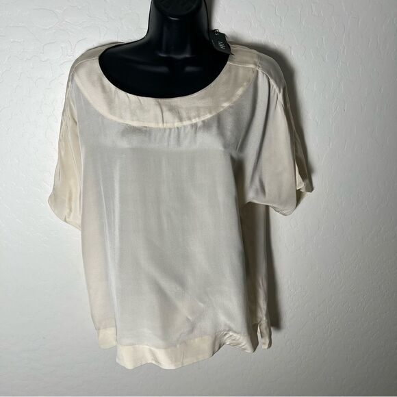 Tibi Cream Ivory 100% Silk Popover Dolman Sleeves Lightweight Sit Hem Blouse S - Picture 4 of 8